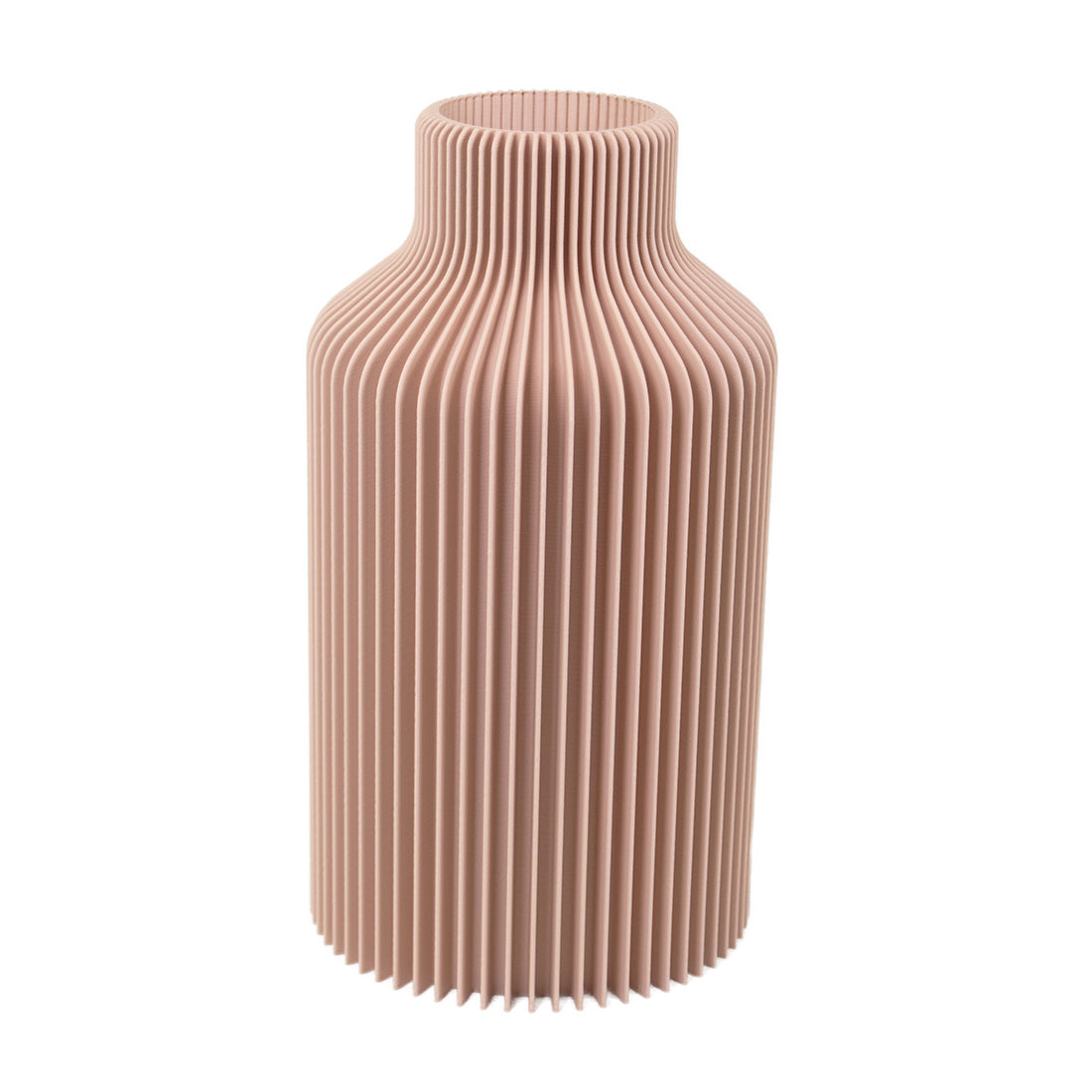 Vase Hanna in Beige, mit gerader, eleganter Form und Lamellenoptik – passt perfekt ins Esszimmer. Drei Größen erhältlich.