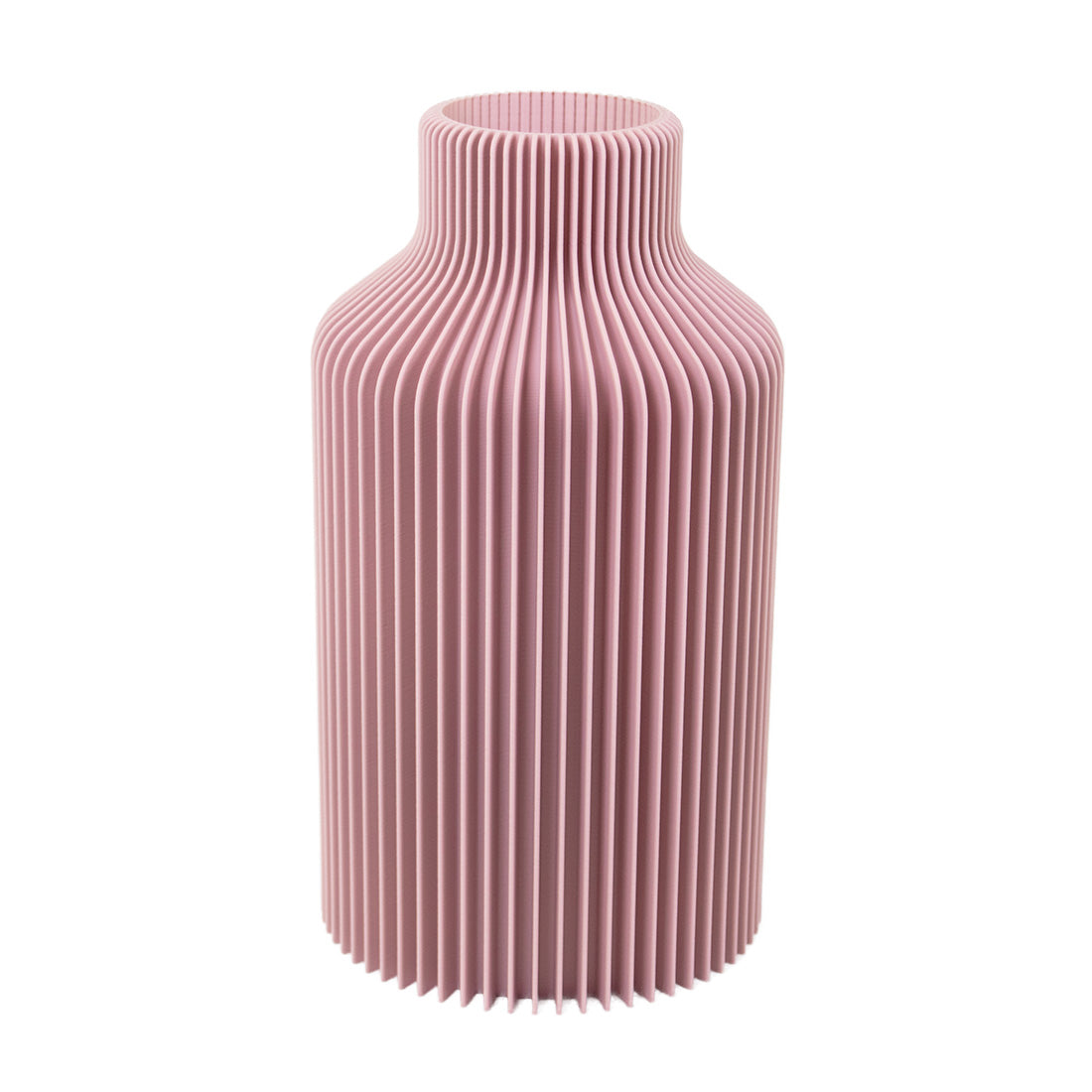 Vase Hanna in Rosé, elegant und gerade – ideal als Eyecatcher, mit zarter Lamellenstruktur. Drei Größen verfügbar.