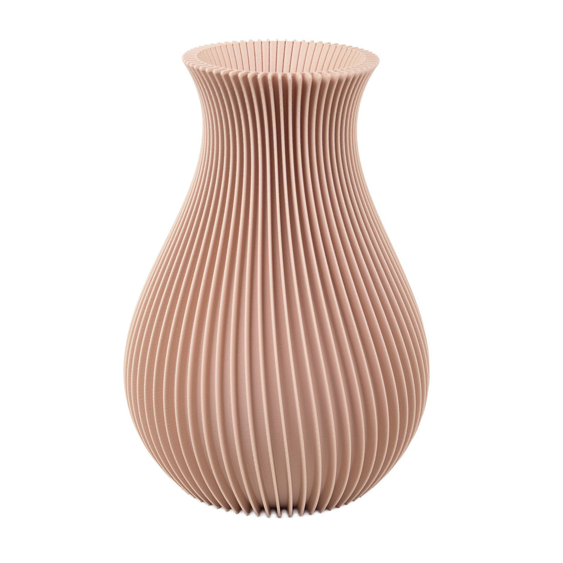 Beigefarbene Vase Mona mit Lamellenoptik und geschwungener Form, ideal für das Esszimmer. In drei Größen erhältlich.