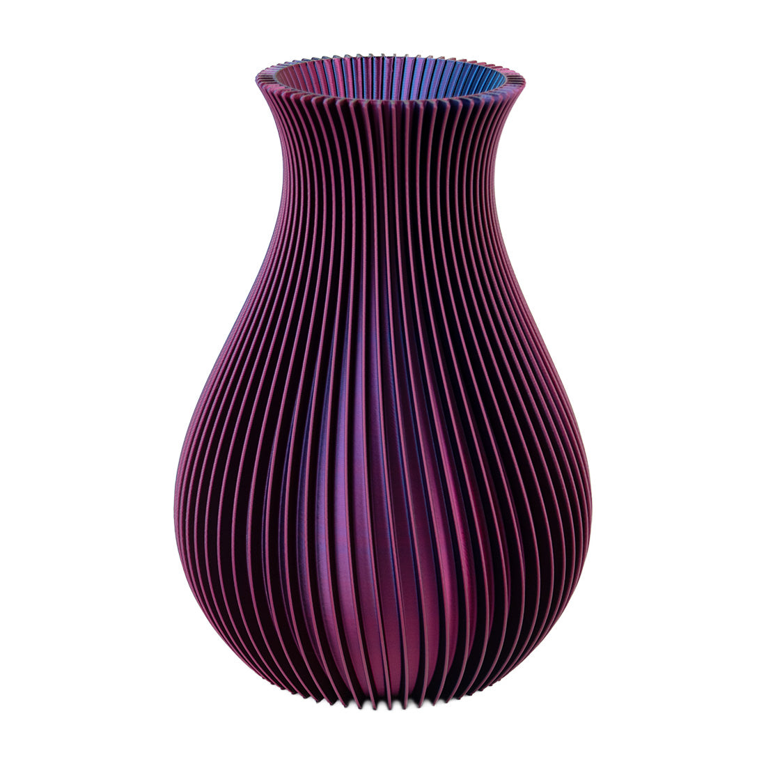 Vase Mona in Tricolor, schimmert in Grün, Rot und Blau, mit bauchiger, geschwungener Form, in drei Größen erhältlich.